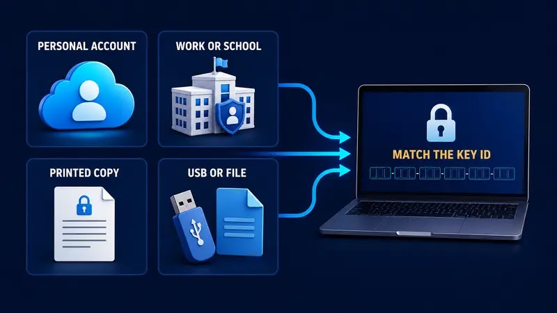 Official places to find a saved BitLocker recovery key