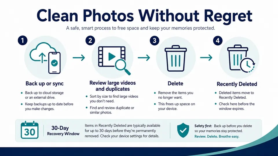Safe photo and video cleanup sequence