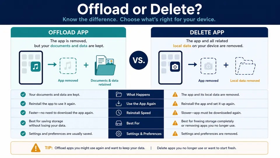Offload App versus Delete App