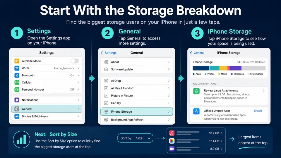 How to open iPhone Storage settings