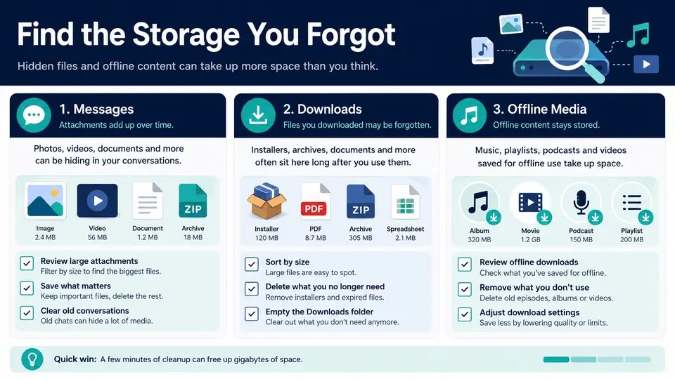 Messages downloads and offline media storage
