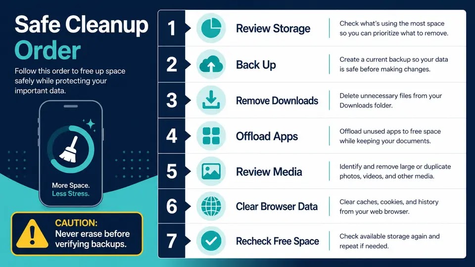 Safe iPhone storage cleanup order