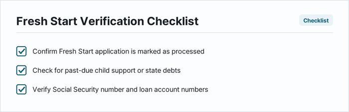 Fresh Start Verification Checklist